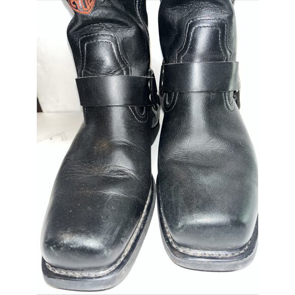 Harley Davidson Black Leather Boots Harness Embroider Eagle Logo SQ Toe- Men’s 9 - Picture 2 of 12